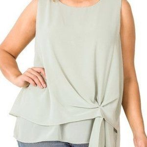 Zenana Plus Chiffon Sleeveless Side Tie Top Olive